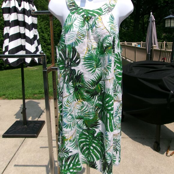 NWT TAHARI GREEN LEAF PRINT LINEN DRESS S - Picture 1 of 2